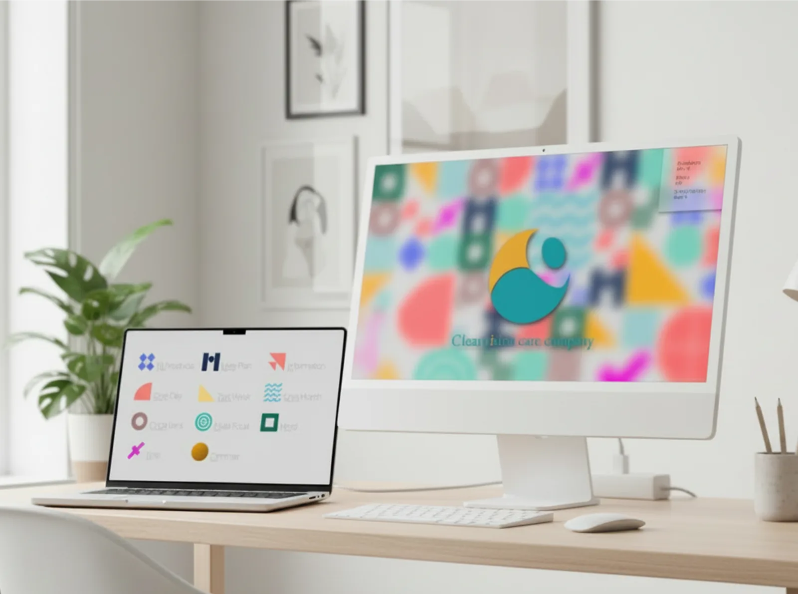 クリアビジョンケアカンパニーのブランドビジュアル（iMac・MacBookの2端末モックアップ）